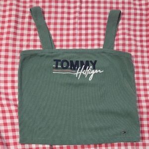 Tommy Hilfiger Sage Green Ribbed Square-Neck Crop Tank